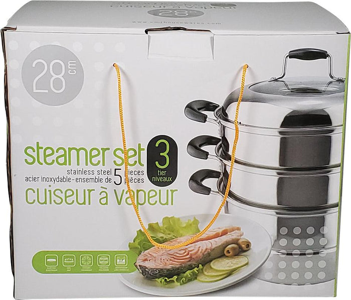 Stainless Steel Steamer 28cm - 3 Tier + Lid