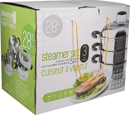 Stainless Steel Steamer 28cm - 3 Tier + Lid