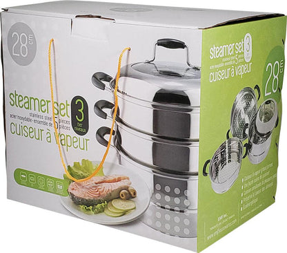 Stainless Steel Steamer 28cm - 3 Tier + Lid