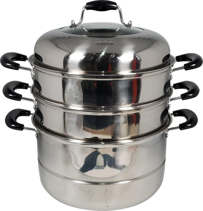 Stainless Steel Steamer 28cm - 3 Tier + Lid