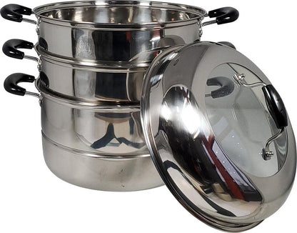 Stainless Steel Steamer 28cm - 3 Tier + Lid