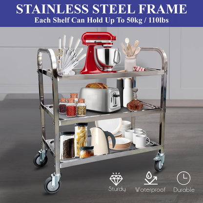 Pro-Kitchen - 95cmx50cmx95cm - 3 Shelf Trolley - SS - Large