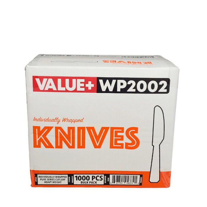 Value+ - Heavy - Plastic Knives - White - Ind. Wrapped - WP2002