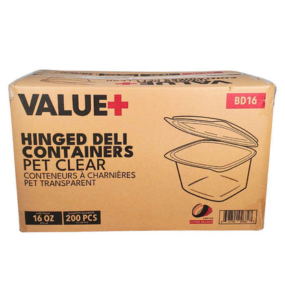 Value+ - 16oz Clear Hinged Deli Container - PET - BD16