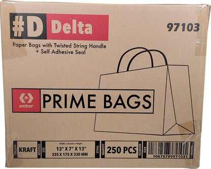 Prime Bags - Self Adhesive Paper Bags with Twisted Handles - 13x7x13