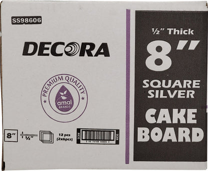 Decora - 8" Square 1/2" Thick Cake Board - Silver - SS-98606