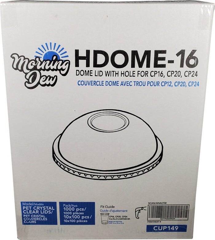 Morning Dew - Clear Dome Lid with Hole - 16-24oz Pet Cup - 98mm - HDOME-16