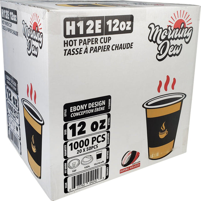 Morning Dew - 12 oz Hot Paper Cups - Ebony Print - H12E