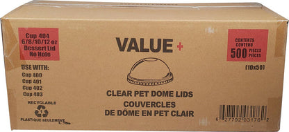 Value+ - Dome Lid No Hole For 6/8/10/12oz Dessert Cup (PET)