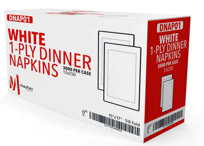 Mayfair - 1 Ply Dinner Napkins 1/8 Fold - White - DNAP01