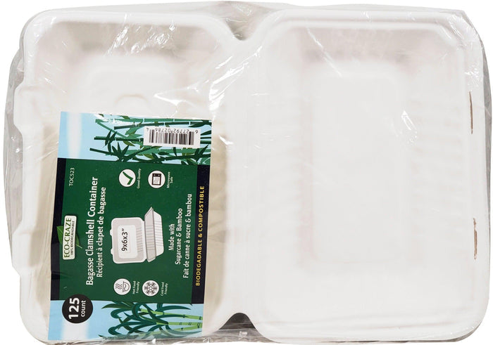 Eco-Craze - 9x6x3 Bagasse Clamshell Container