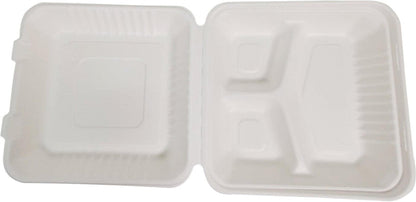 Eco-Craze - Bagasse Clamshell Hinged Container - 9X9 - 3 Compartment