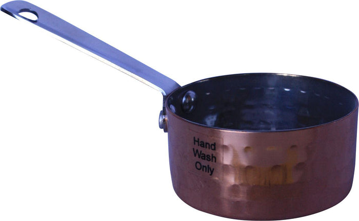 CLR - Mini Sauce Pan SS Hammered 150Ml With Long Gold Handle , 7.5 X 3.75cm