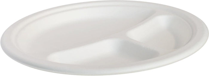 Eco-Craze - 9" 3 Compartment- Bagasse Round Plate - Retail Pack