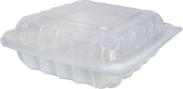 Value+ - YR881W-V - PP Hinged Cont. - 8.6x8.3x3" - White w/Clear Lid