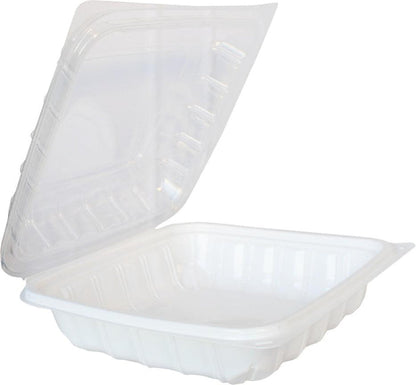 Value+ - YR881W-V - PP Hinged Cont. - 8.6x8.3x3" - White w/Clear Lid