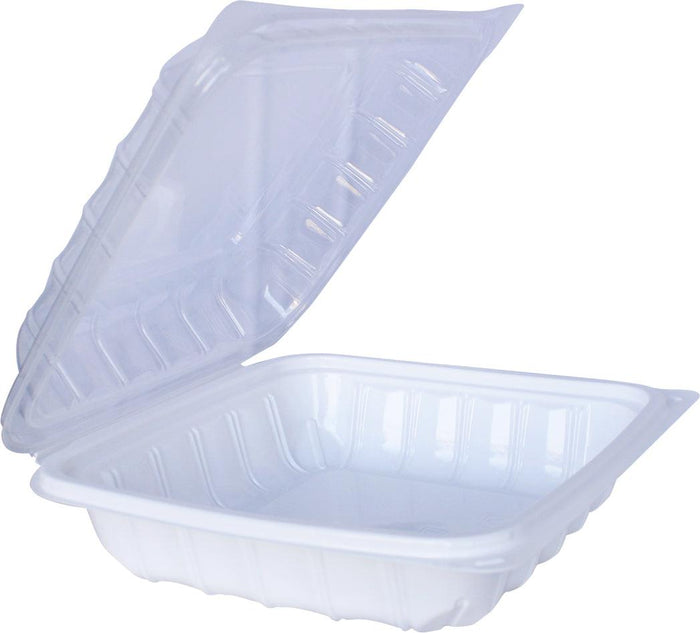 Value+ - YR881W-V - PP Hinged Cont. - 8.6x8.3x3" - White w/Clear Lid