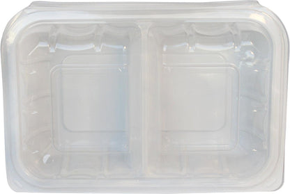 Value+ - YR962W-V - PP Hinged Cont. - 8.9x6.3x2.6"-2Compt. - White w/Clear Lid