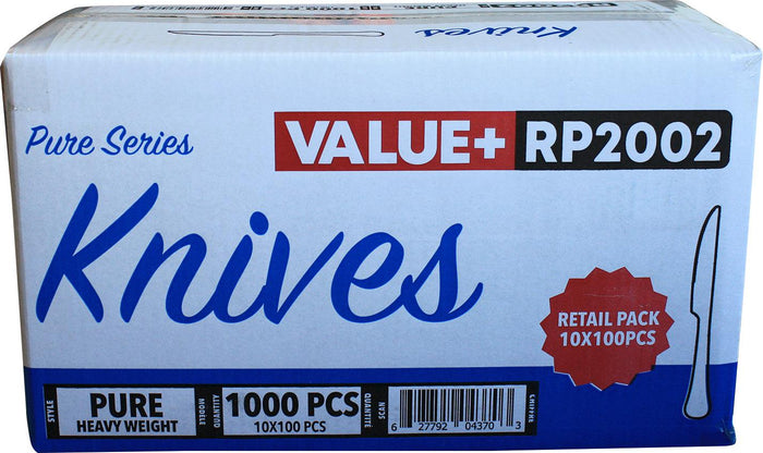 Value+ - Heavy - Plastic Knives - White - Retail Pack - RP2002