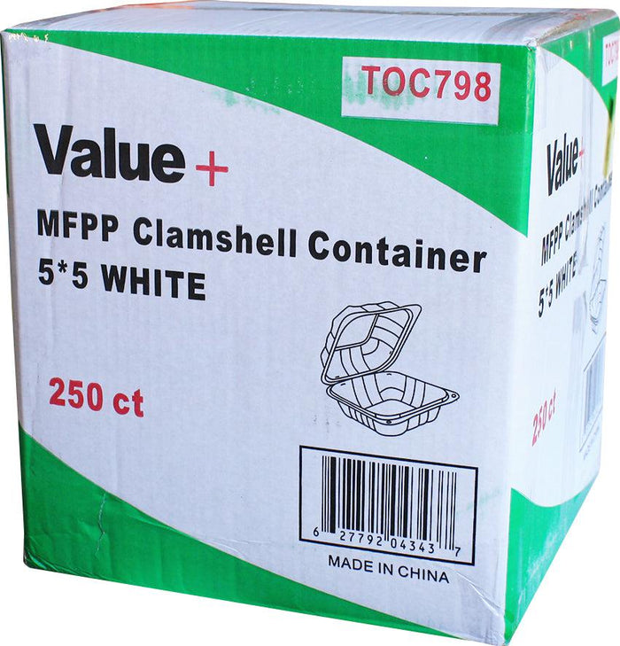 Value+ /EP-5 MFPP Clamshell Container - 5x5 - 1 Comp. - White