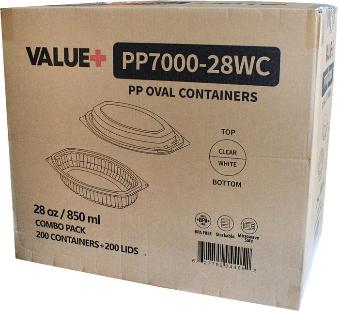 Value+ - 28WC - Oval Container - 28oz - White w/Clear Lid