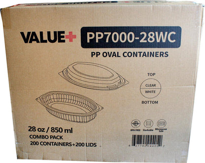 Value+ - 28WC - Oval Container - 28oz - White w/Clear Lid