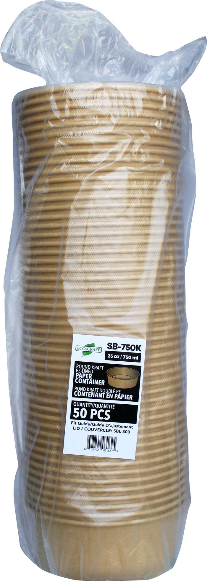 Eco-Craze - Kraft PE-Lined Paper Container - Round - 750ml - SB-750K