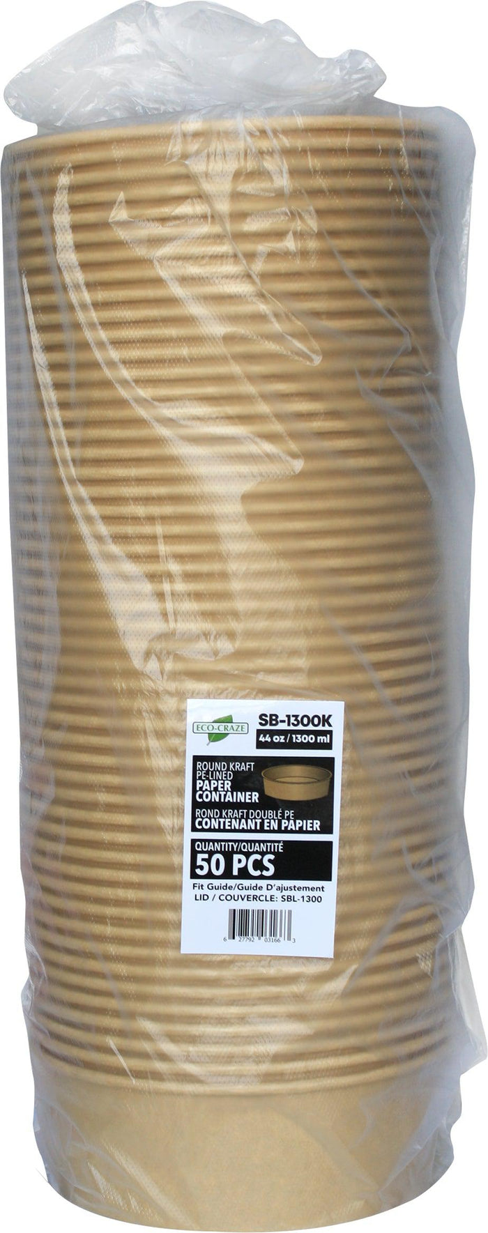 Eco-Craze - Kraft PE-Lined Paper Container - Round - 1300ml - SB-1300K