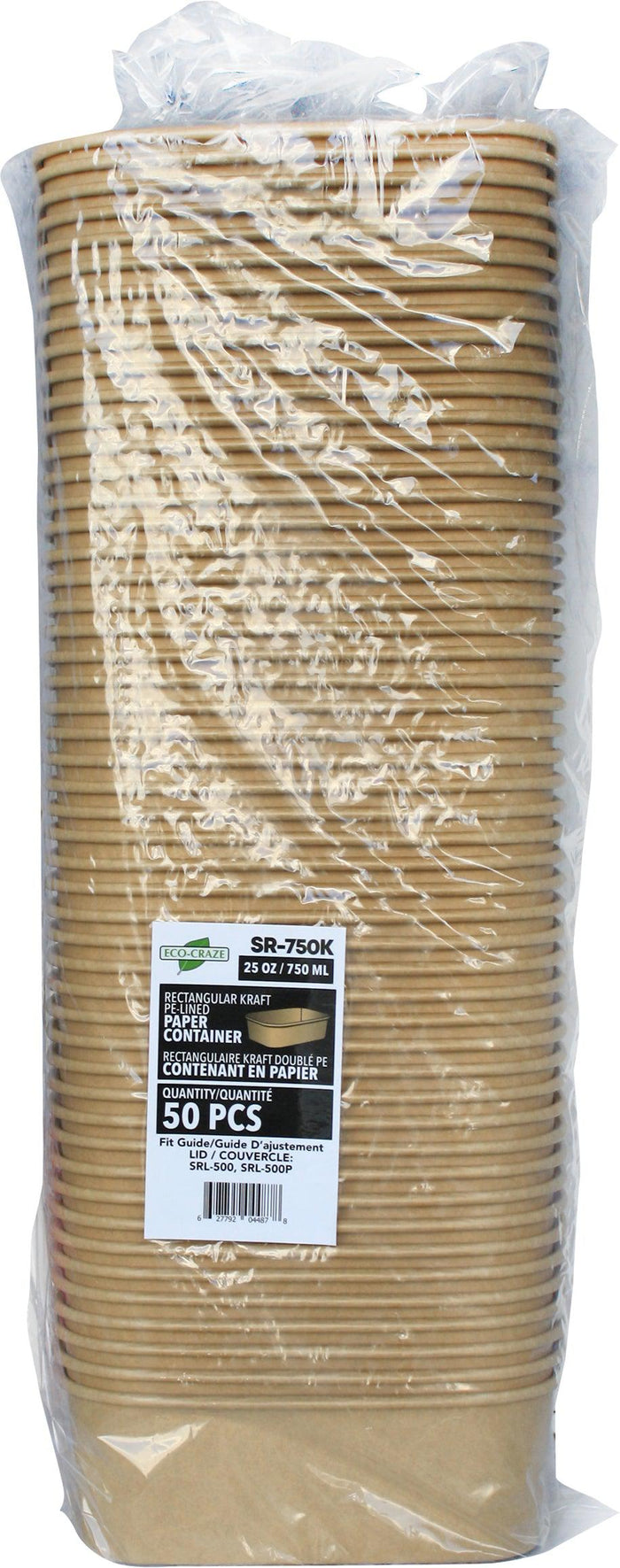 Eco-Craze - Kraft PE-Lined Paper Container - Rectangular - 750ml - SR-750K