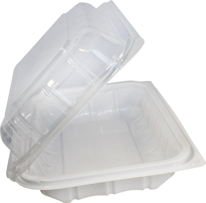 Value+ - YR961W-V - PP Hinged Cont. - 8.9x6.3x2.6" - White w/Clear Lid