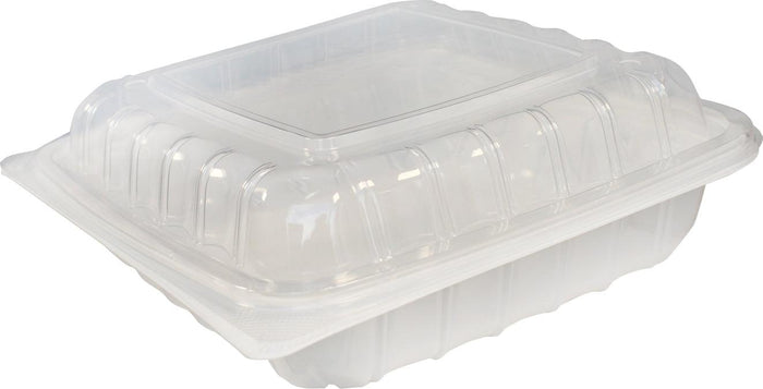 Value+ - YR991W-V - PP Hinged Cont. - 9.3x9x3" - White w/Clear Lid