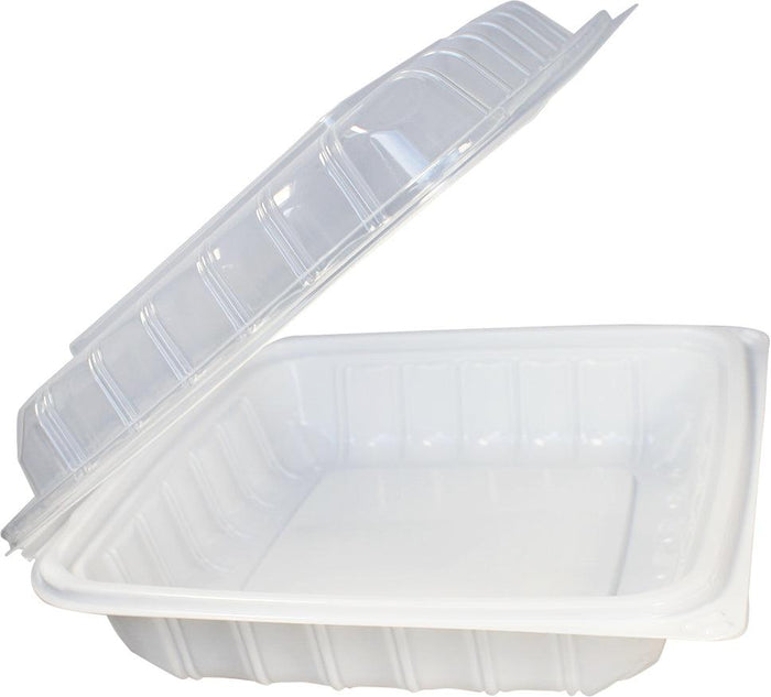 Value+ - YR991W-V - PP Hinged Cont. - 9.3x9x3" - White w/Clear Lid