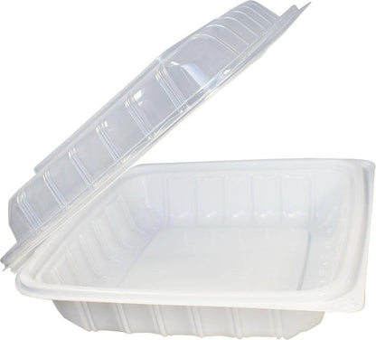 Value+ - YR991W-V - PP Hinged Cont. - 9.3x9x3" - White w/Clear Lid