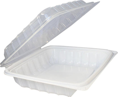 Value+ - YR991W-V - PP Hinged Cont. - 9.3x9x3" - White w/Clear Lid