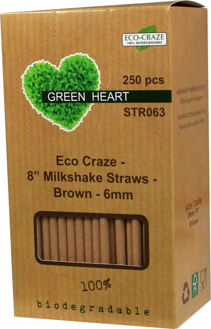 Eco-Craze - 8" Milkshake Straws - Paper - Brown - 6mm