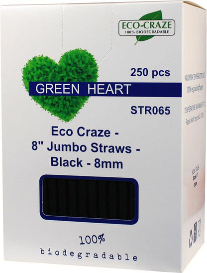 Eco-Craze - 8" Jumbo Straws - Paper - Black - 8mm