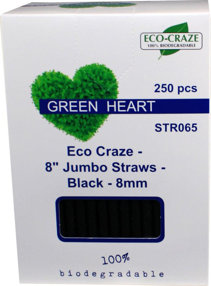 Eco-Craze - 8" Jumbo Straws - Paper - Black - 8mm