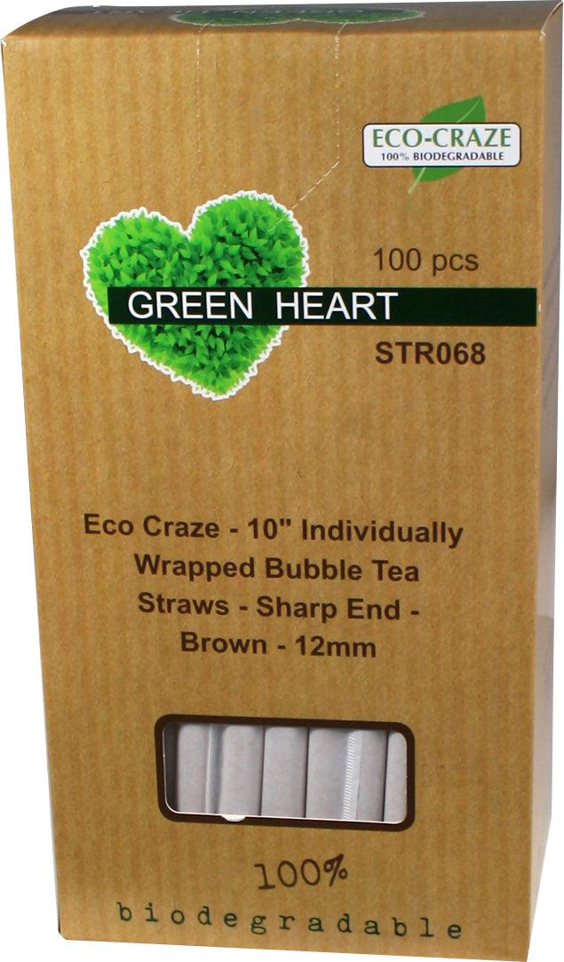 Eco-Craze - 10" Ind. Wrapped Bubble Tea Straws - Paper - Sharp End - Brown - 12mm