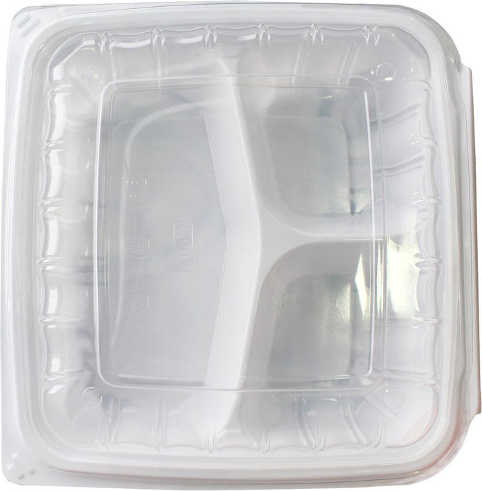 Value+ - YR993W-V - PP Hinged Cont. - 9.3x9x3"- 3 Comt.- White w/Clear Lid