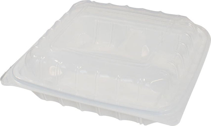 Value+ - YR993W-V - PP Hinged Cont. - 9.3x9x3"- 3 Comt.- White w/Clear Lid