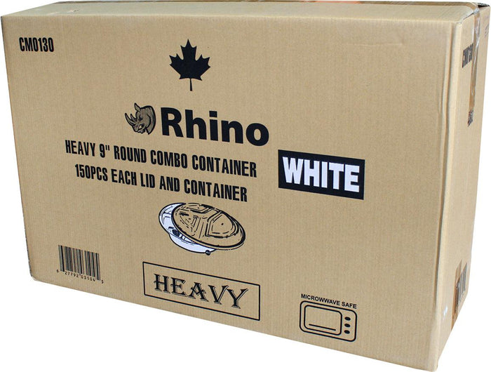 Rhino - Heavy 9" Round Combo PP Container - 3 Comp. - White