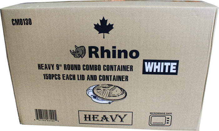 Rhino - Heavy 9" Round Combo PP Container - 3 Comp. - White