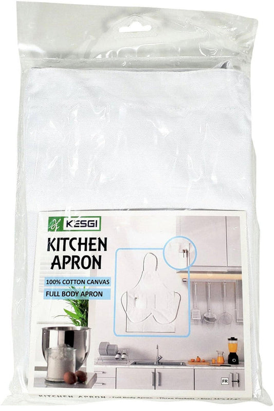 Kesgi - Apron - Full Body - Adjustable - White - 3 Pockets - AP005WH