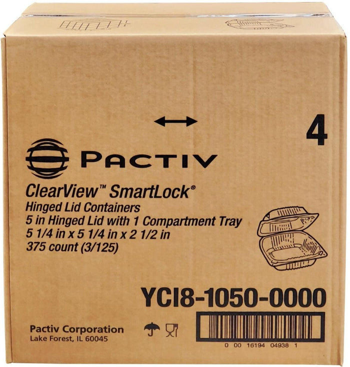 Pactiv - 5" Hinged Plastic Container - Clear - 5 1/4x5 1/4x2 1/2 - YC18-1050