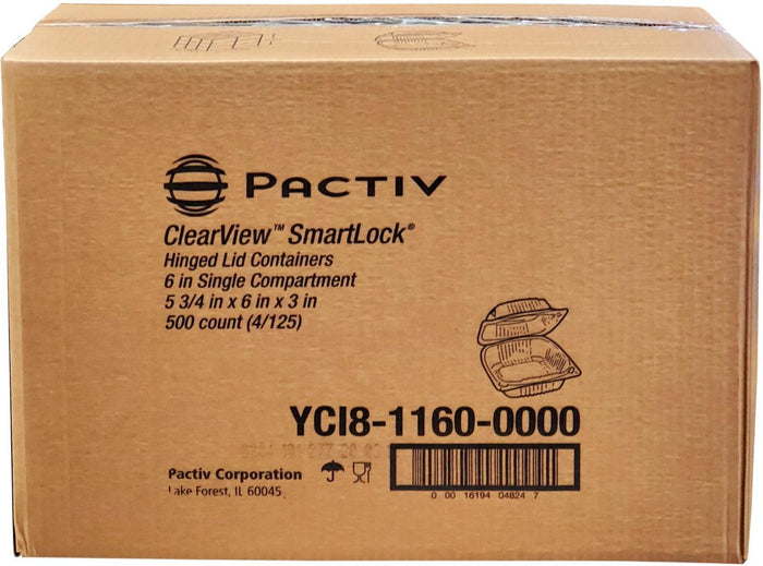 Pactiv - 6" Hinged Plastic Container - Clear - 5 3/4x6x3 - YC18-1160