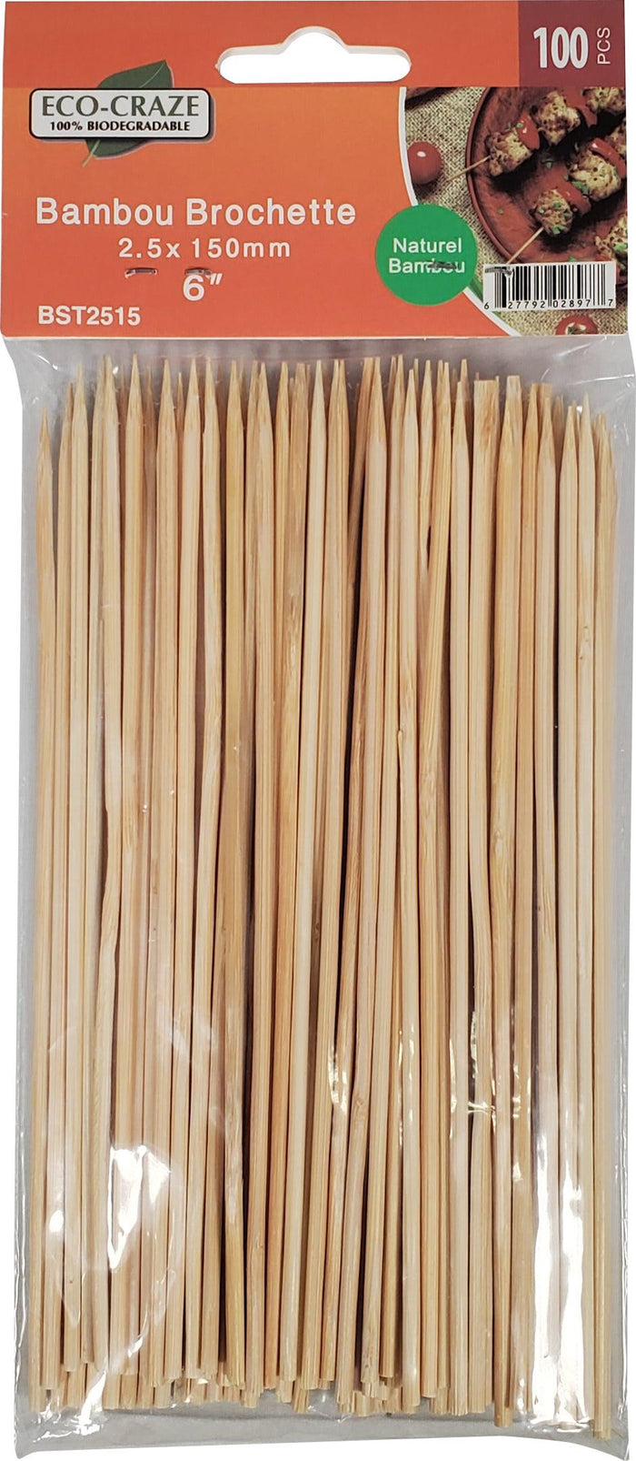 Eco-Craze - Bamboo Skewer - 2.5mm X 6" - BST2515