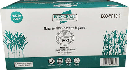 Eco-Craze - 10" 3 Compartment - Bagasse Plate