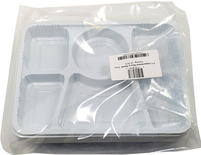 Plastic Tray (Thali) - 6 Compartment - White 20 pk