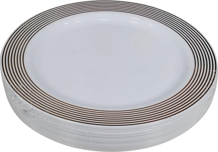 9" Round Plastic Plate - White/Gold - NRP90-2