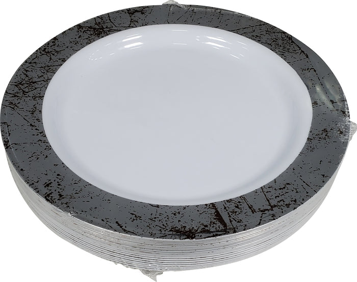 9" Round Plastic Plate - White/Silver - NRP90-1